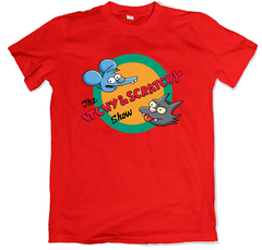 Remera los simpson itchy and scratchy show tommy y dale roja