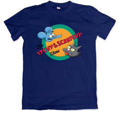 Remera los simpson itchy and scratchy show tommy y dale azul marino