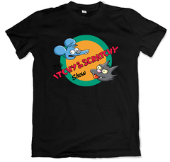 Remera los simpson itchy and scratchy show tommy y dale negra