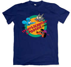 Remera los simpson itchy and scratchy and poochie show tommy y daly azul marino