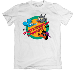 Remera los simpson itchy and scratchy and poochie show tommy y daly blanca