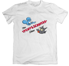 Remera los simpson itchy and scratchy show tommy y dale blanca