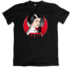 Remera cine clásico star wars la guerra de las galaxias leia rebel negra