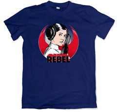 Remera cine clásico star wars la guerra de las galaxias leia rebel azul marino