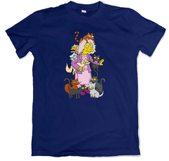 Remera los simpson eleanor abernathy la loca de los gatos azul marino