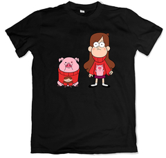 Remera dibujos animados gravity falls pato y mabel negra