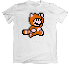 Remera videojuegos clásicos nintendo super mario bros mario tanooki blanca