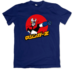 Remera animé mazinger z letras en japonés azul marino