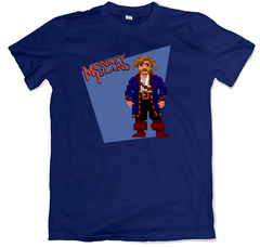 Remera videojuegos lucas arts aventura gráfica monkey island 8bit azul marino