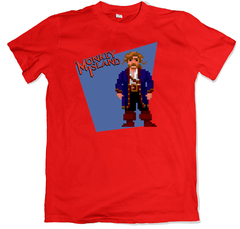 Remera videojuegos lucas arts aventura gráfica monkey island 8bit roja