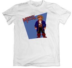 Remera videojuegos lucas arts aventura gráfica monkey island 8bit blanca