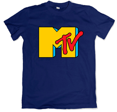 Remera retro mtv music televition azul marino