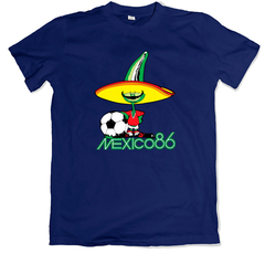 Remera retro mundial futbol mexico 86 mascota pique azul marino