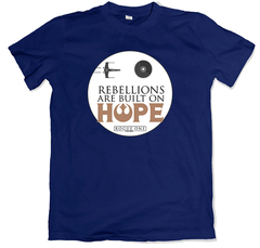 Remera cine Rogue One a Star Wars Story Rebelios are built on hope x-wing azul marino