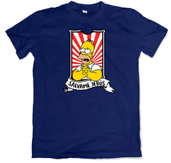 Remera los simpson homero sálvame jebus azul marino