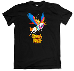 Remera dibujos animados clásicos she-ra the princess warrior con unicornio swift wind negro