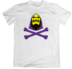 Remera dibujos animados clásicos he-man and the masters of the universe skeletor logo blanca