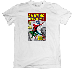 Remera cómics portadas clásicas spiderman amazing fantasy blanca