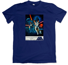 Remera cine poster star wars episodio 4 a new hope una nueva esperanza azul marino