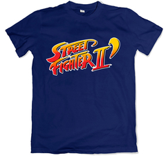 Remera videojuegos clásicos street fighter 2 logo azul marino