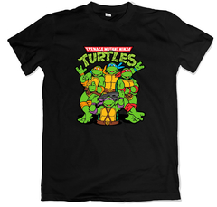 Remera dibujos animados tortugas ninja personajes negra