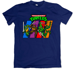 Remera videojuegos clasicos player select tortugas ninja turtles 8bit azul marino