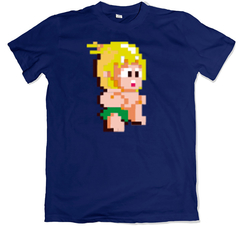 Remera videojuegos clásicos arcade wonder boy azul marino