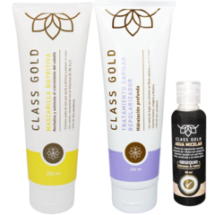 KIT CAPILAR CLASS GOLD REPOLARIZADOR & MASCARILLA NUTRITIVA GRATIS AGUA MICELAR 60ML OBSEQUIO