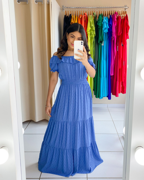 Vestido Longo Ciganinha (Azul) - Comprar em Loja Zart