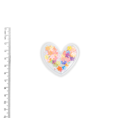 Aplique Coração Plástico com Confete Florzinha Coloridas 