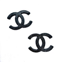 Aplique Logo Chanel Preto Glitter Emborrachado - 2 Unidades