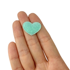 Aplique Mini Coração Redondinho Glitter Verde Água - 10 unidades - ApliqueMe | Apliques incríveis para seu artesanato!