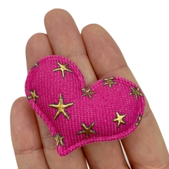 Aplique Coração Jeans Rosa com Estrelas Douradas Modelo 2 - 2 unidades - comprar online