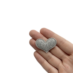 Aplique Coração Glitter Prateado - 5 Unidades - comprar online