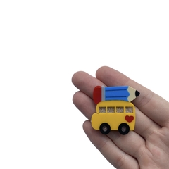 Aplique Ônibus Escolar Coração Lápis Azul Turquesa Acrílico - 2 unidades - comprar online