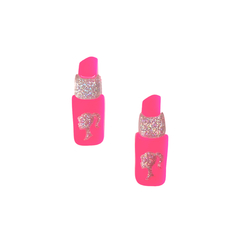 Aplique Mini Batom Barbie Rosa Neon Acrílico - 2 unidades