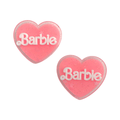 Aplique Coração Barbie Rosa Claro Glitter Acrílico - 2 unidades