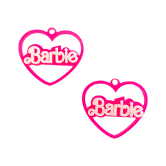 Aplique/Pingente Coração Vazado Barbie Rosa Neon Acrílico - 2 unidades