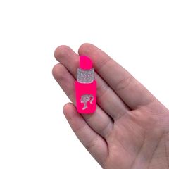 Aplique Batom Barbie Rosa Neon Glitter Prata Acrílico - 2 unidades - comprar online