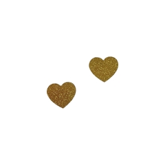 Aplique Coração Acrílico Plano Glitter Dourado (2cm) - 2 unidades