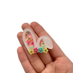 Aplique Orelha Glitter Recheio Granulado Flores Acrílico - 2 unidades - comprar online