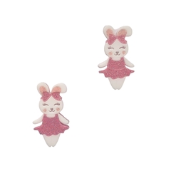Aplique Coelha Bailarina Plie Vestido Rosa Glitter Acrílico - 2 unidades