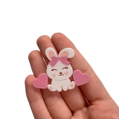 Aplique Coelha Sentada Coração Rosa Glitter Acrílico - 2 unidades - comprar online