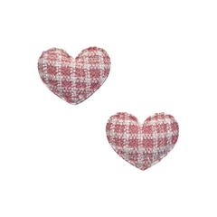 Aplique Coração Tweed Vermelho e Branco - 2 unidades