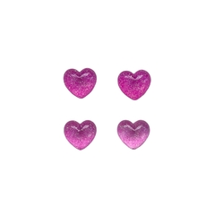 Aplique Coração Arredondado Pink Glitter - 4 unidades