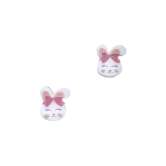 Aplique Coelha Pequena Laço Rosa Glitter Acrílico - 2 unidades