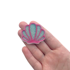 Aplique Concha Do Mar Pink Com Recheio Glitter Acrílico (4cm) - 2 unidades - comprar online