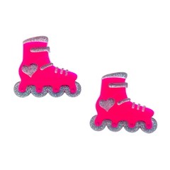 Aplique Patins Barbie Rosa Neon Glitter Prata