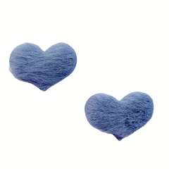Aplique Coração Pelinhos Pequeno Azul Jeans (3cm)