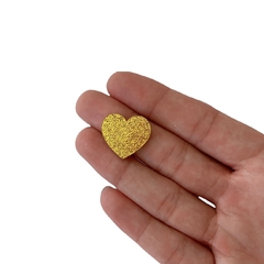 Aplique Coração Acrílico Plano Glitter Dourado (2cm) - 2 unidades - comprar online